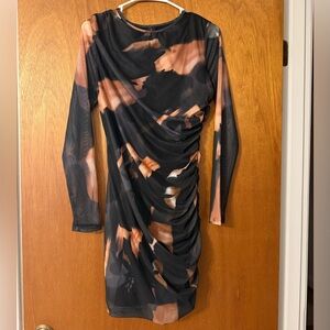 Elegant Black and Brown Ruched Dress